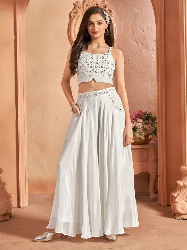 Silk white palazzo salwar suit