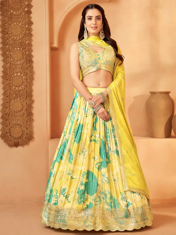 Silk yellow printed lehenga choli