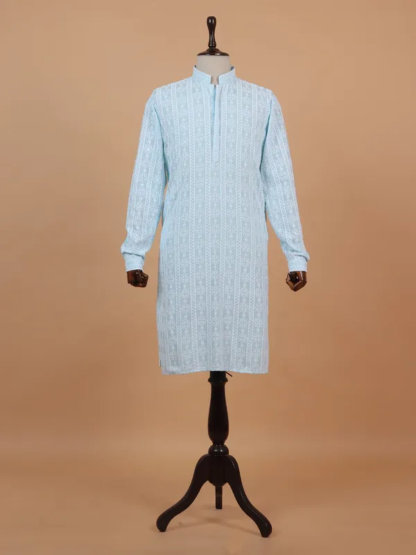 Sky blue cotton kurta suit for men
