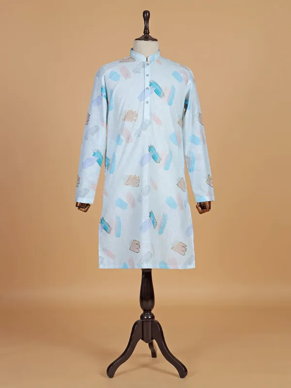 Sky blue cotton kurta suit in print