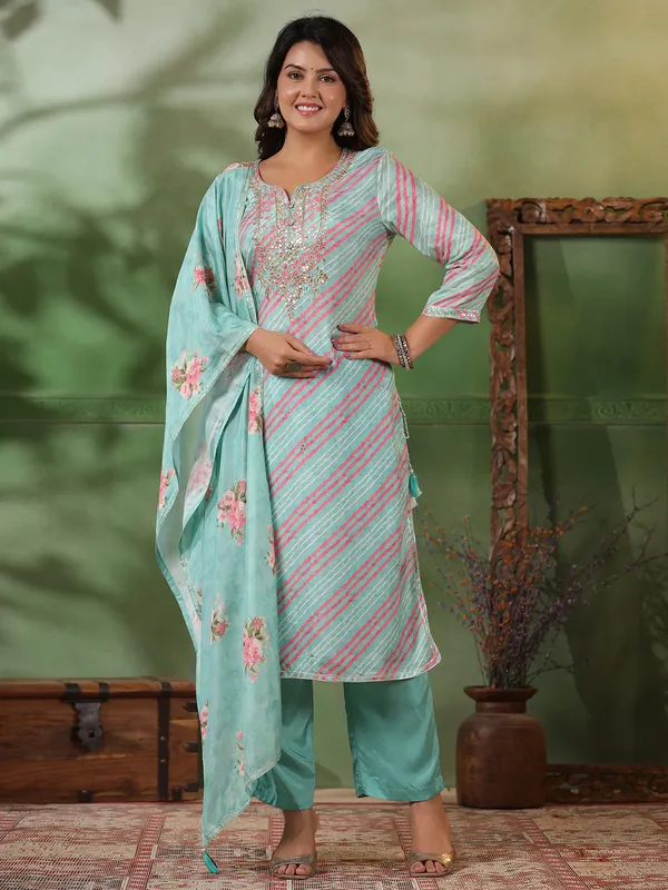 Sky blue cotton silk kurti set for festive