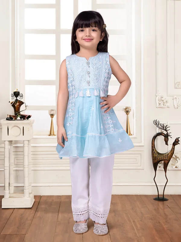 Sky blue embroidery cotton salwar suit