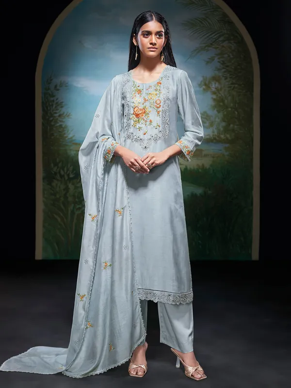 Sky blue festival wear silk palazzo suit