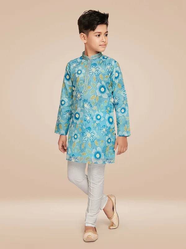 Sky blue georgette floral printed kurta suit