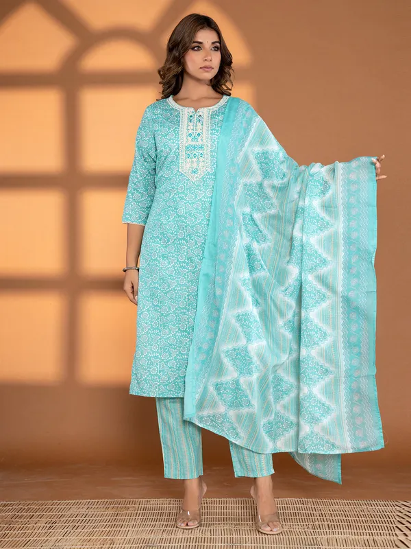 Sky blue georgette printed kurti set for festive