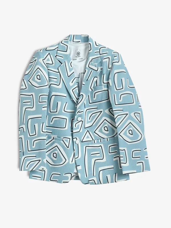 Sky blue printed texture blazer