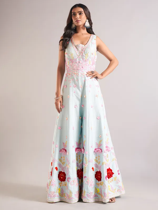 Sky blue raw silk jump salwar suit