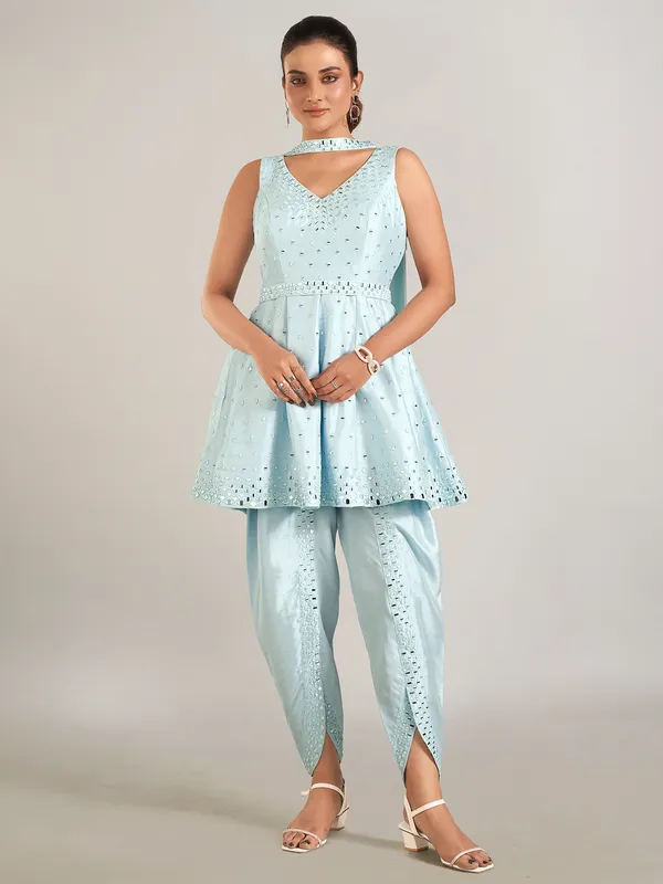 Sky blue raw silk salwar suit for wedding