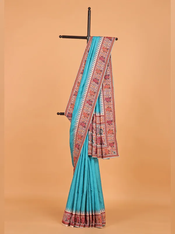 Sky blue semi silk saree for festive wear