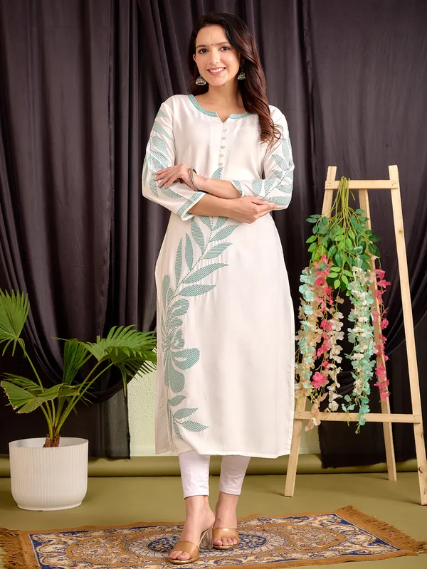 Sky blue silk embroidery kurti for women