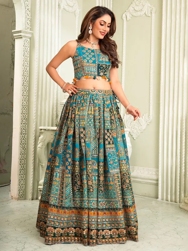 Sky blue silk pretty lehenga choli for women
