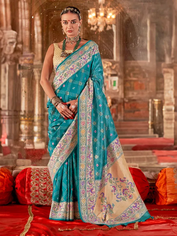 Sky blue silk saree with untstitched blouse