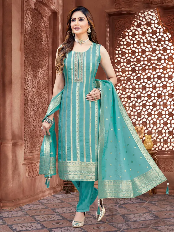 Sky blue silk with dupatta salwar suit