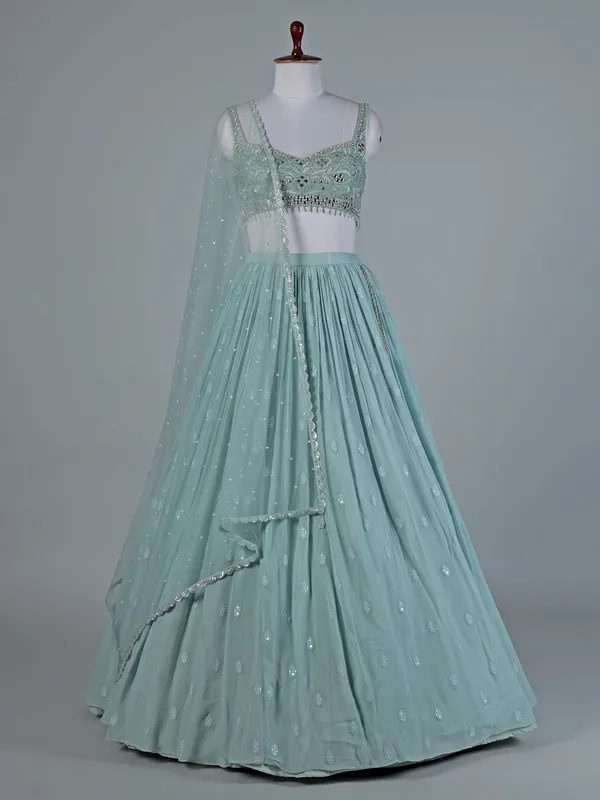 Sky blue sparkle lehenga choli set