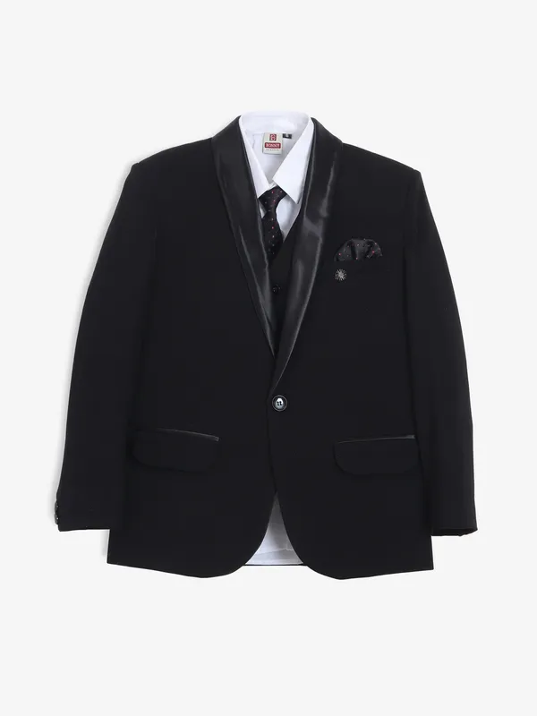 Smashing black terry rayon one button coat suit