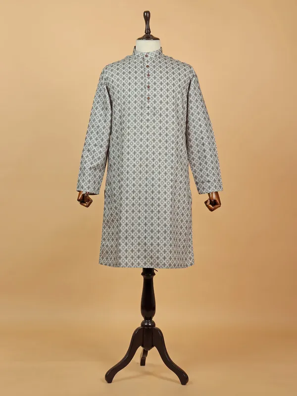 Sober grey printed cotton kurta suit