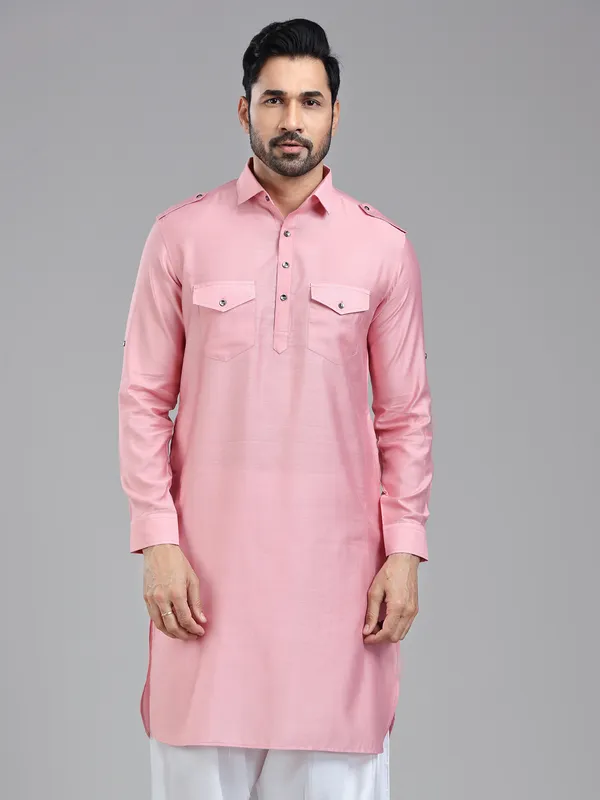 Soft light pink sophasticated pathani kurta for men
