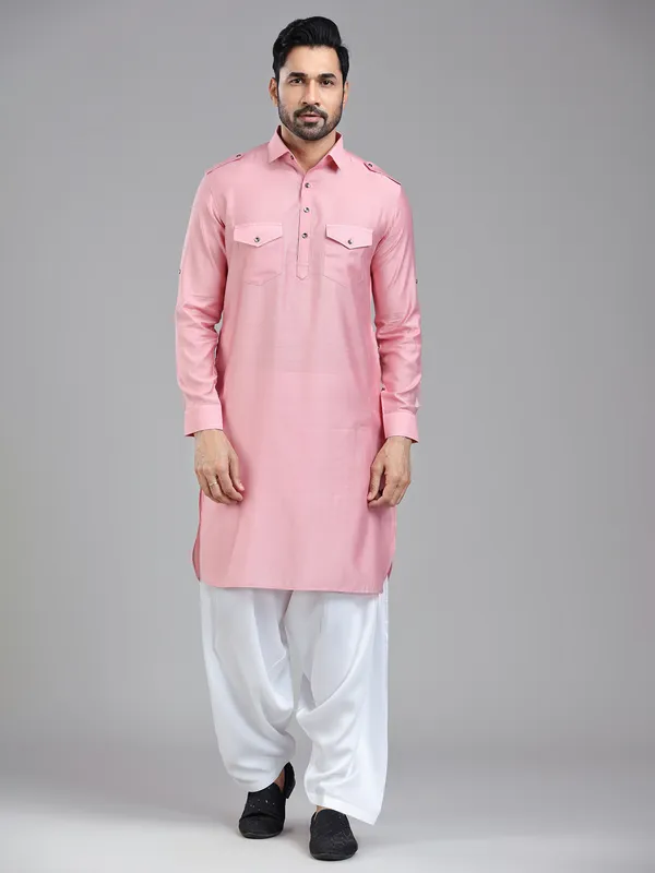 Soft light pink sophasticated pathani with salwar