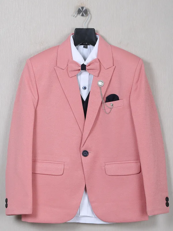 Solid pink party wear terry rayon coat suit