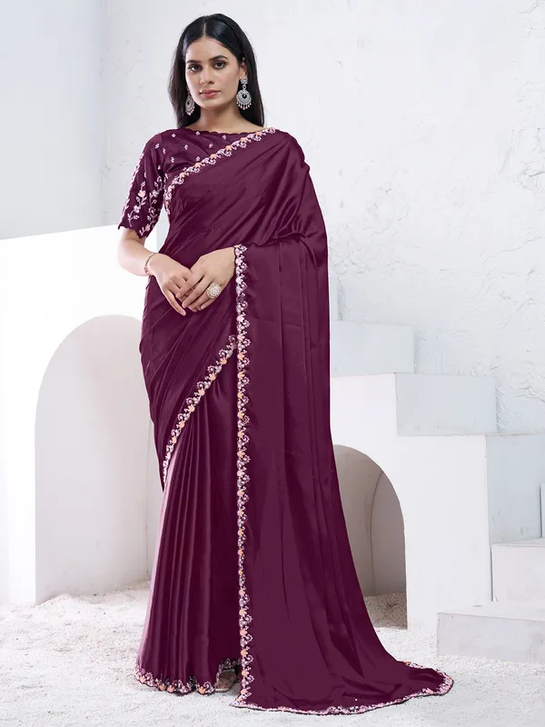 Sophisticated wine crepe party wear saree