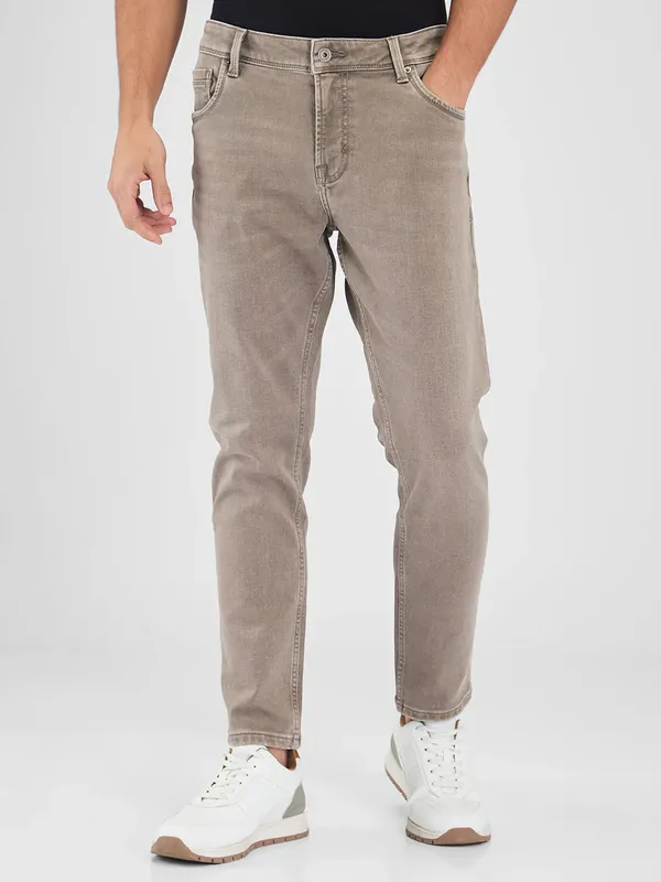 SPYKAR beige denim slim fit jeans for men