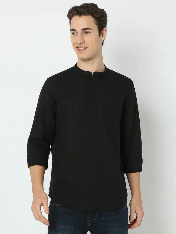SPYKAR black kurta style mens shirt