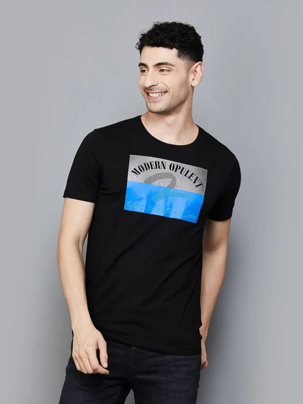 SPYKAR black printed pure cotton t-shirt