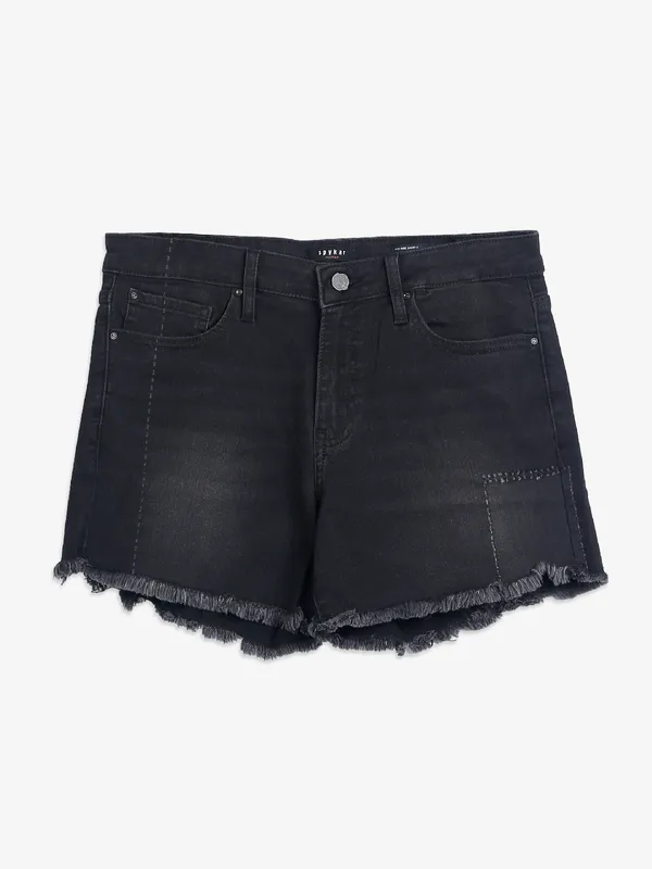 Spykar black washed denim shorts