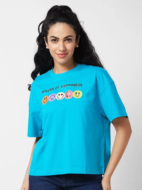 SPYKAR blue printed casual top