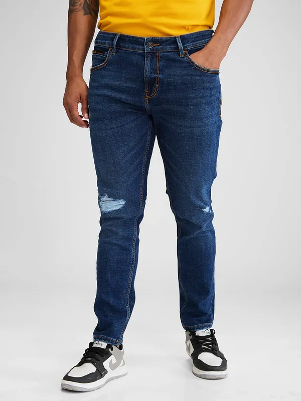 SPYKAR blue ripped denim jeans with slim fit