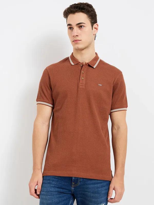 SPYKAR brown cotton polo t-shirt