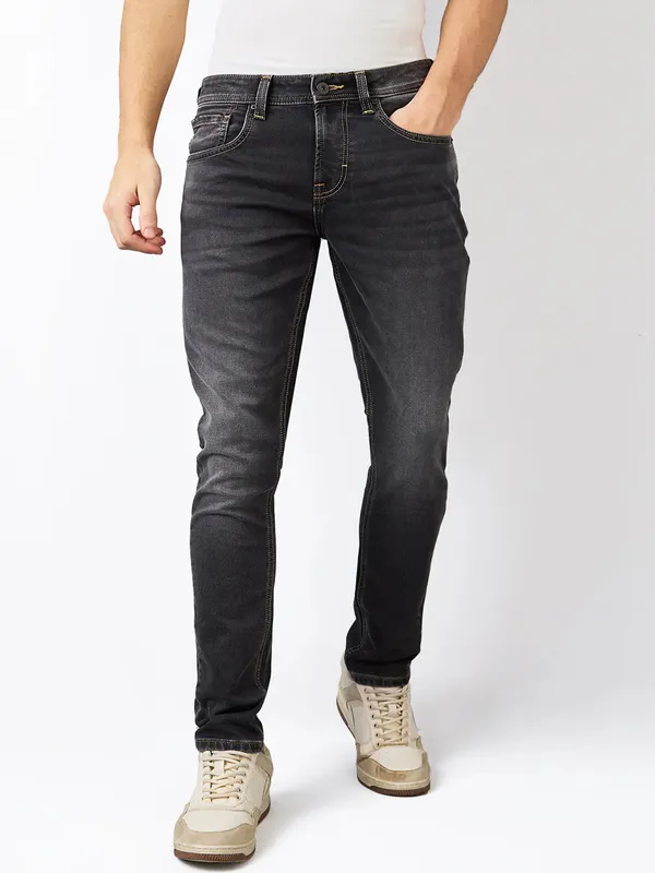 SPYKAR charcoal grey washed skinny fit denim for men
