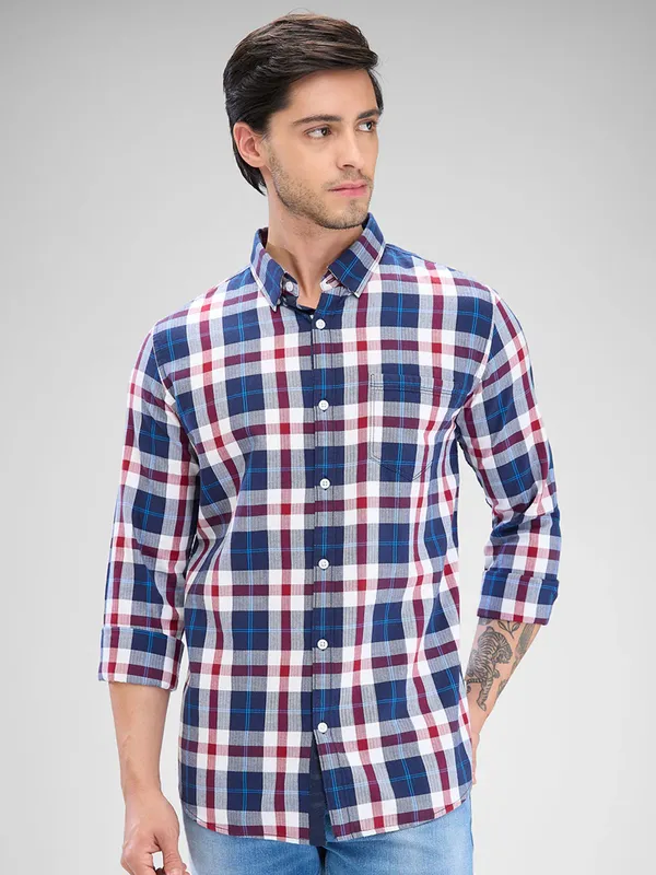 SPYKAR checkered blue casual shirt