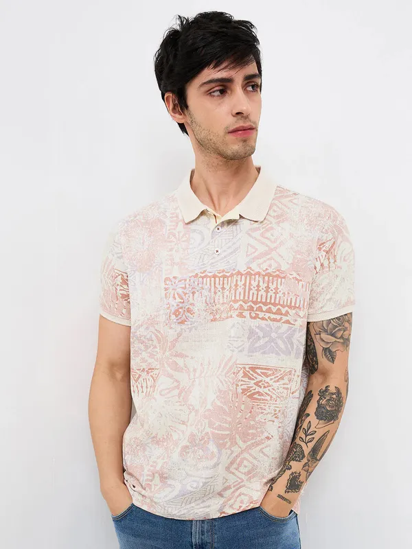 SPYKAR cotton beige t-shirt for men