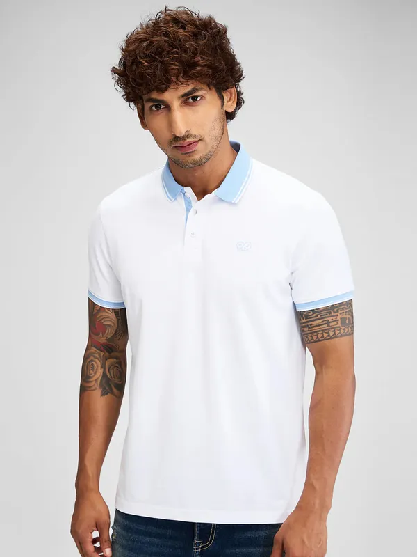 SPYKAR cotton white polo t-shirt