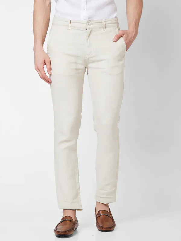 SPYKAR cream linen trouser