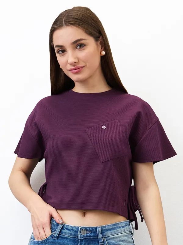SPYKAR dark purple cotton crop top