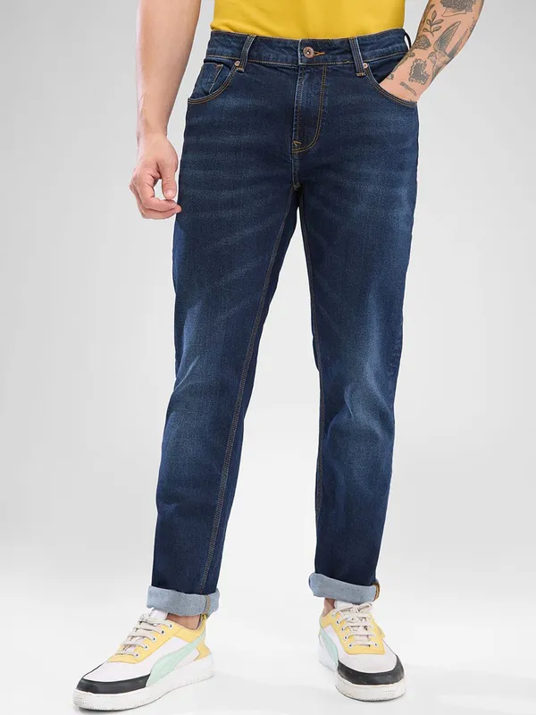 SPYKAR deep blue slim fit washed denim jeans