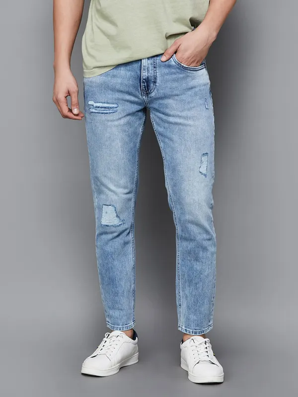 SPYKAR deep blue washed and ripped denim jeans