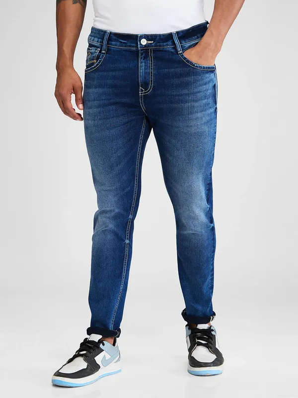 SPYKAR deep blue washed slim tapered fit denim jeans
