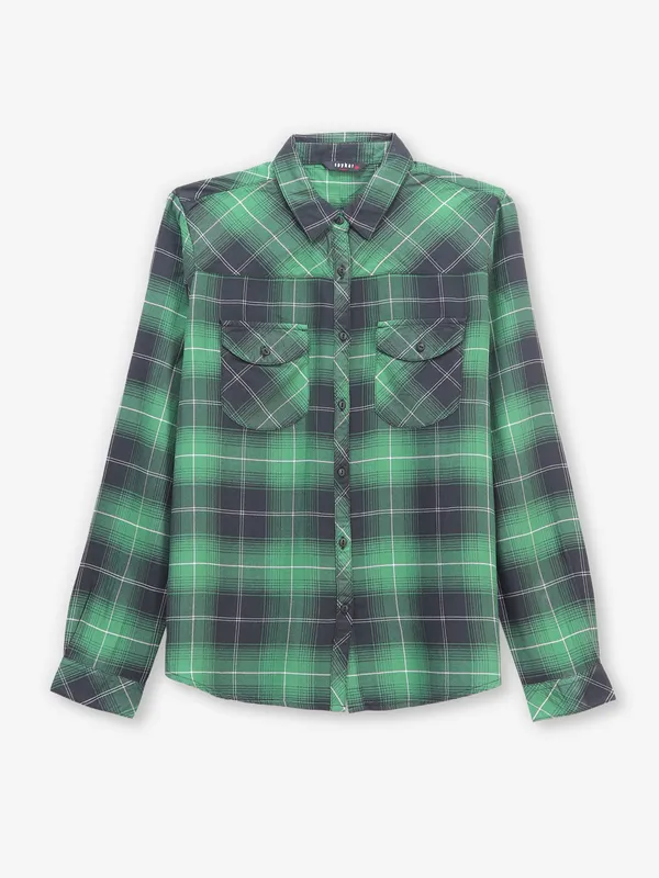 SPYKAR forest green cotton shirt for women