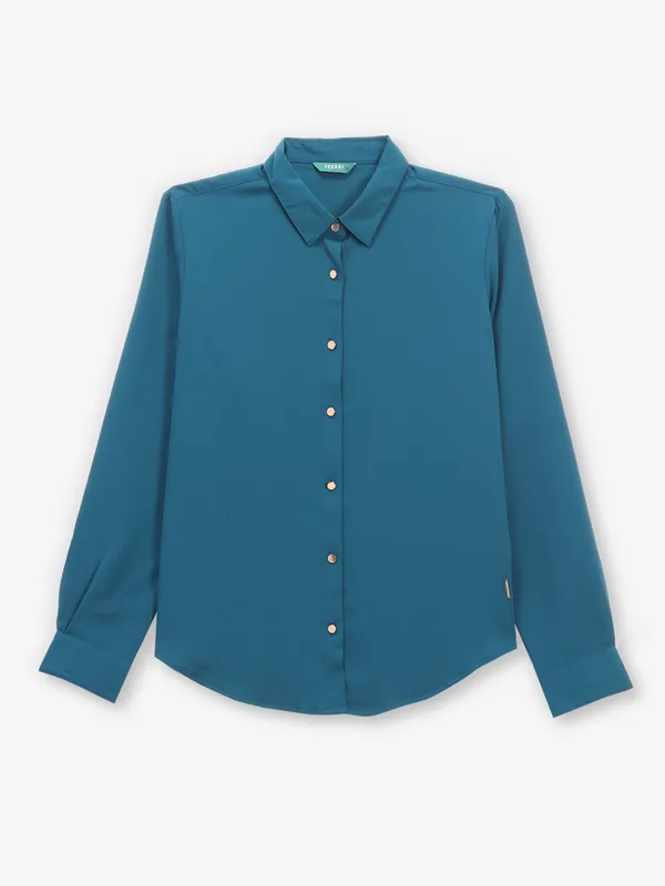 SPYKAR georgette plain shirt in teal blue