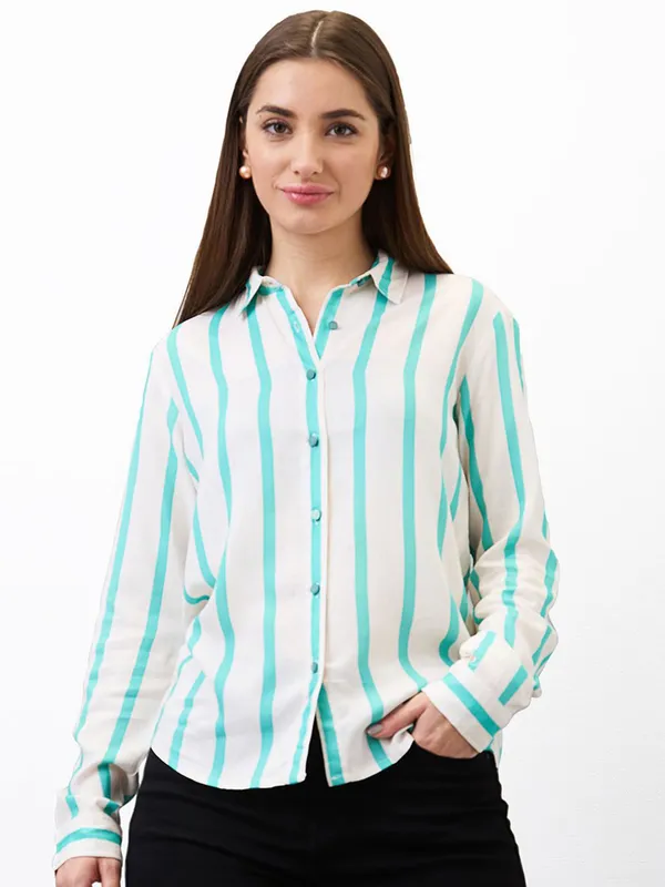 SPYKAR green and beige stripe shirt