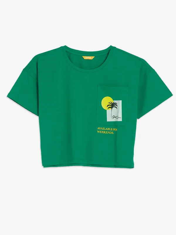 SPYKAR green printed crop top