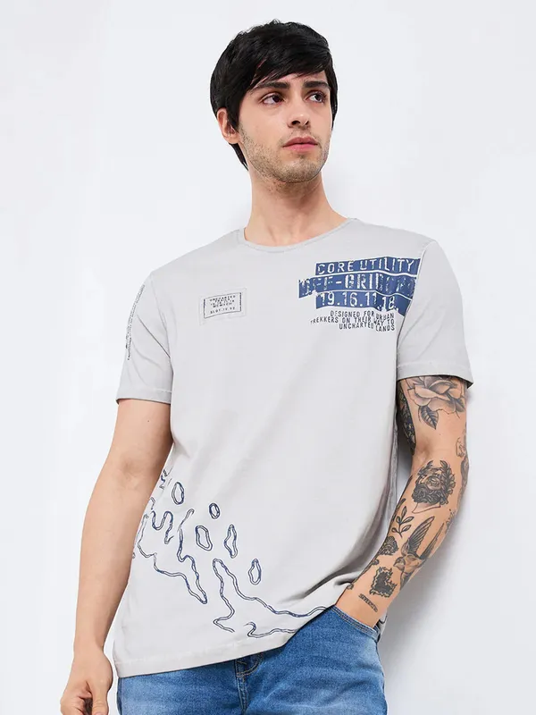 SPYKAR grey printed cotton t-shirt
