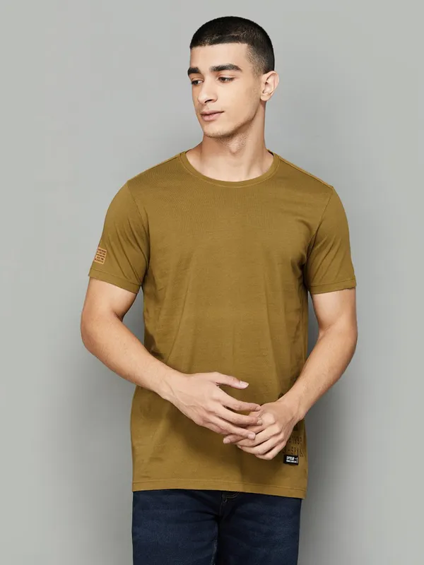 SPYKAR khaki colour plain cotton t-shirt