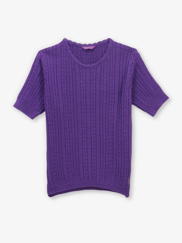 SPYKAR Knitted purple t-shirt for women for women