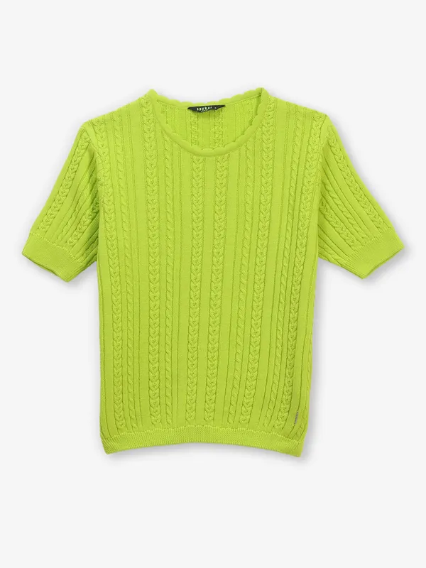 SPYKAR lemon green t-shirt in knitted fabric for women