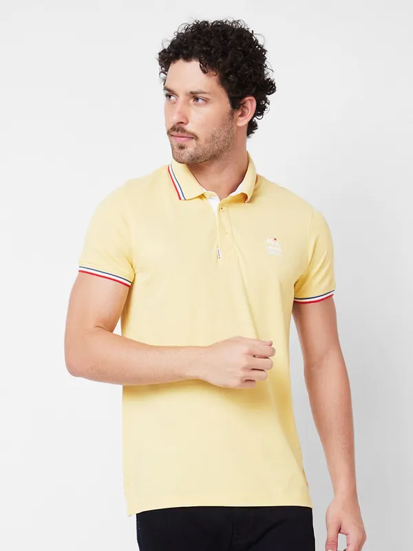 SPYKAR lemon yellow solid cotton polo t-shirt
