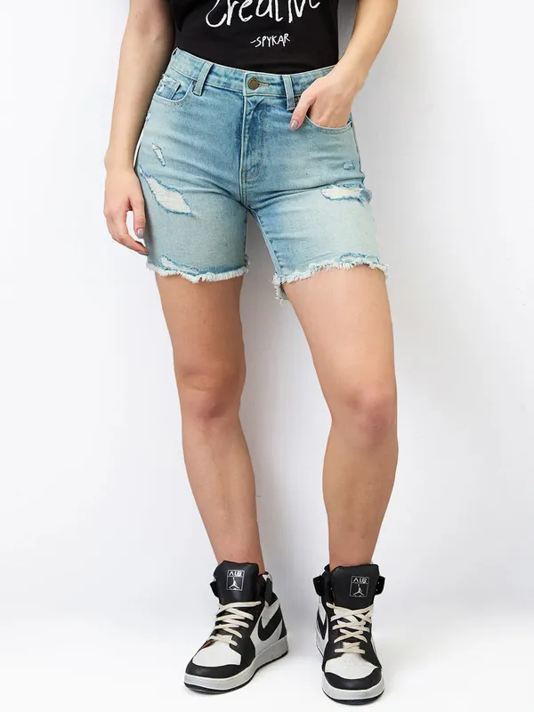SPYKAR light blue ripped denim shorts